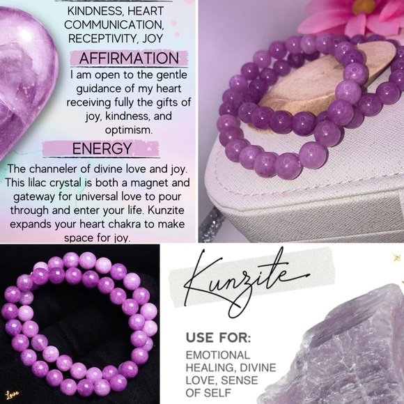 2pk Genuine Purple Kunzite Crystal Round Beaded Bracelet - Picture 5 of 10